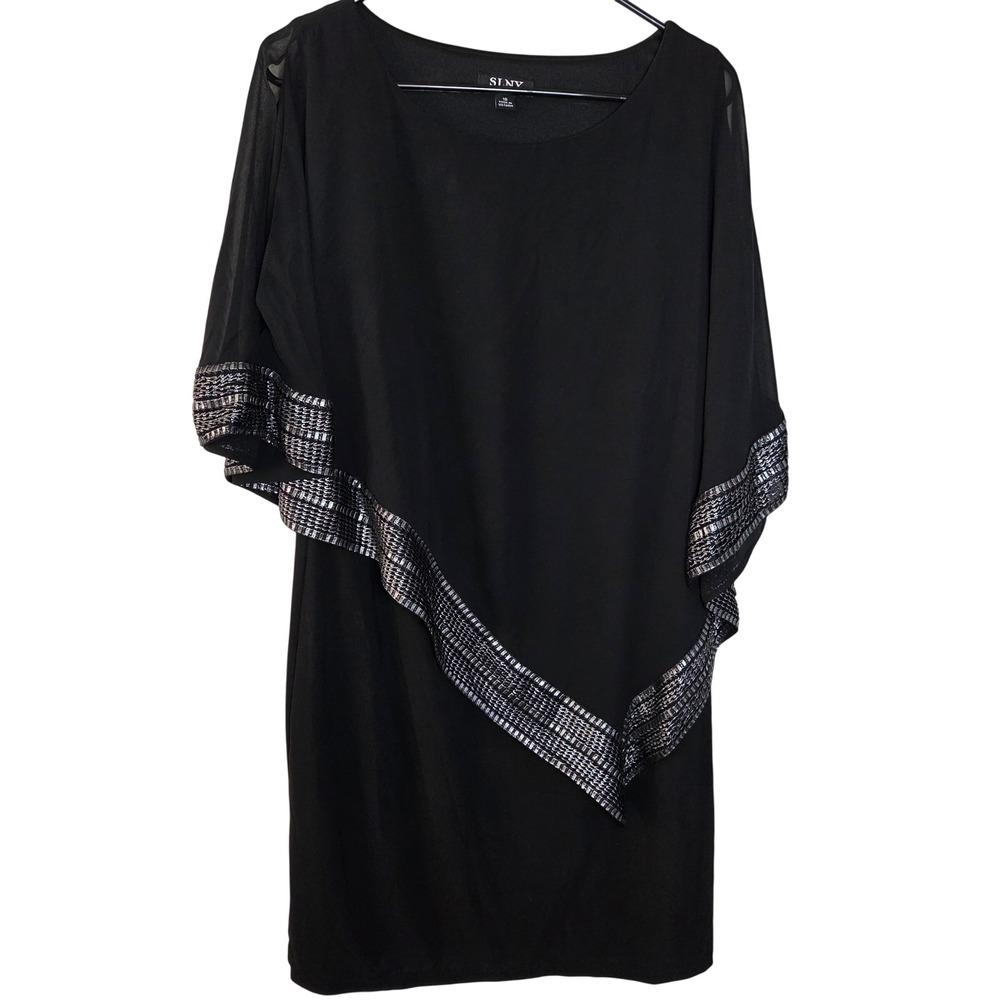 Black cape Sheath dress with silver sparkle detail Cocktainl Dress SLNY Size 10